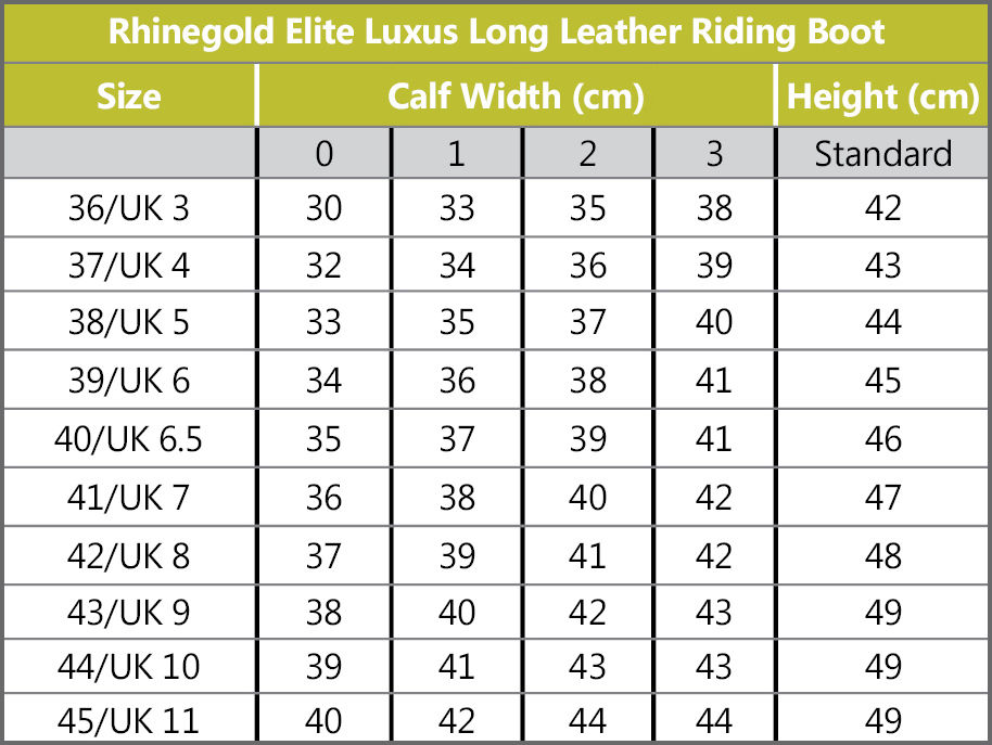 Boot Size Width Chart